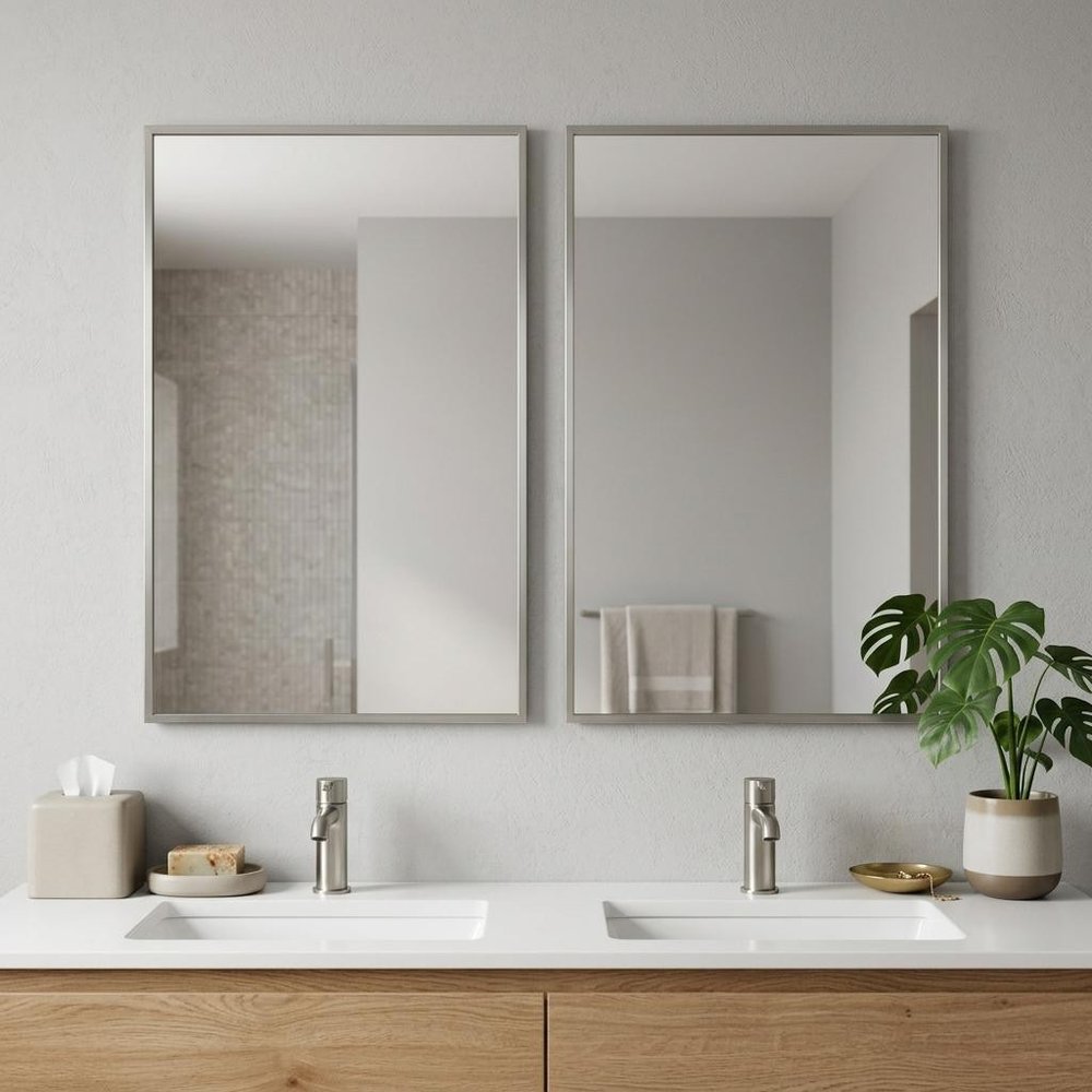 Set of Two Silver Aluminum Framed Bathroom Vanity Mirrors — view 9
