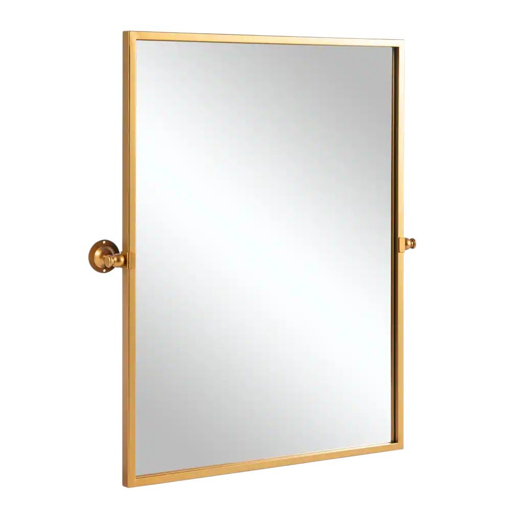 38" X 26" Gold Iron Tilting Framed Bathroom Vanity Mirror HomeRoots