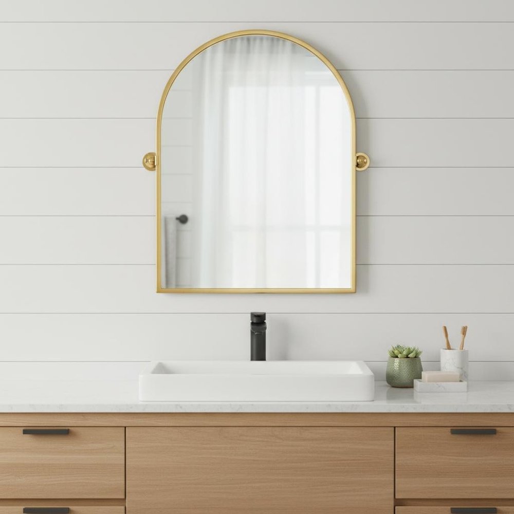 31" X 24" Gold Iron Arch Tilting Framed Bathroom Vanity Mirror