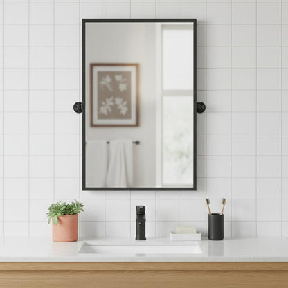 31" X 24" Black Iron Tilting Framed Bathroom Vanity Mirror