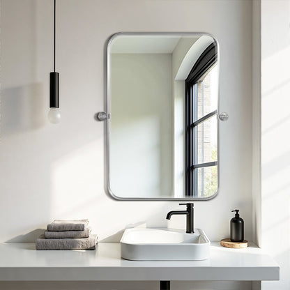 Set of Two Silver Iron Tilting Framed Bathroom Vanity Mirrors HomeRoots