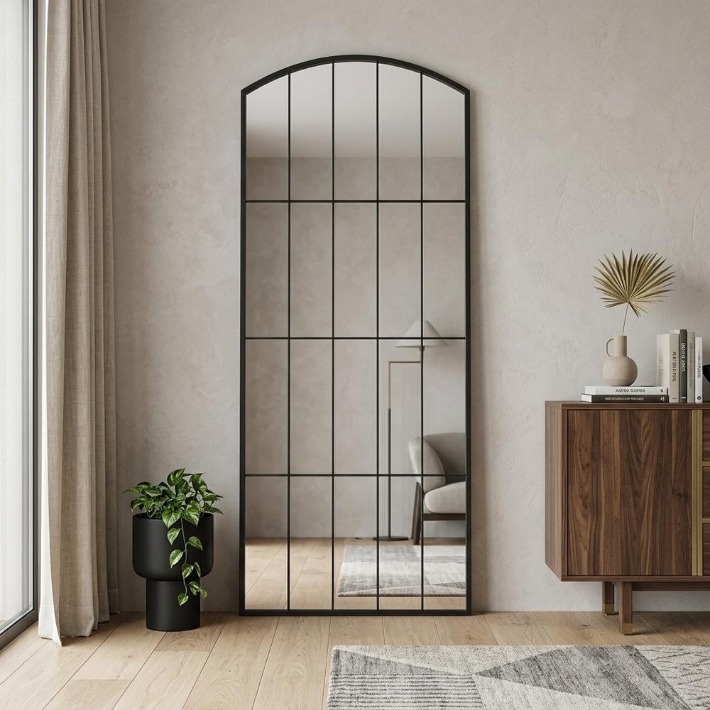 67" Black Metal Geometric Arch Wall Mounted Or Leaning Framed Full Length Mirror — view 6