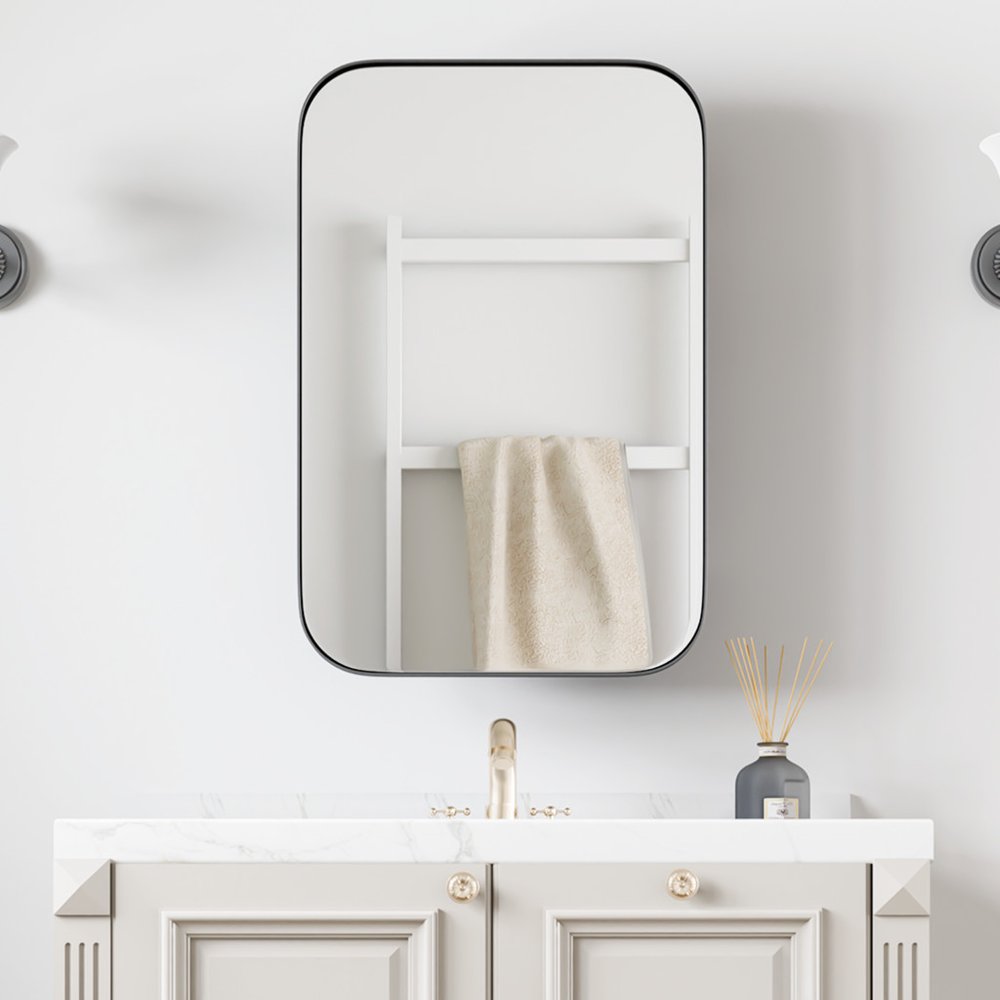 24" Gold Metal Framed Bathroom Vanity Mirror With Cabinet — view 1