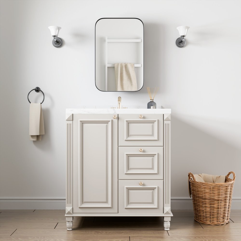 24" Gold Metal Framed Bathroom Vanity Mirror With Cabinet HomeRoots