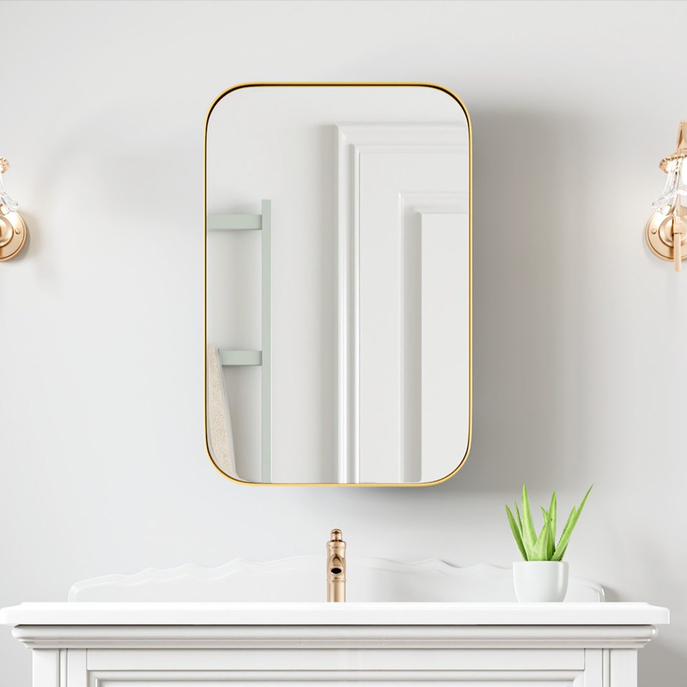 24" Gold Metal Framed Bathroom Vanity Mirror With Cabinet HomeRoots