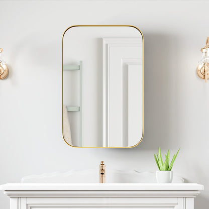 24" Gold Metal Framed Bathroom Vanity Mirror With Cabinet