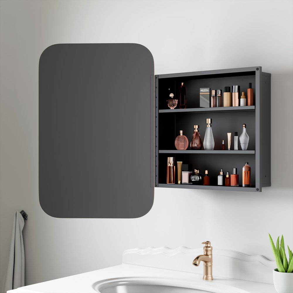 24" Gold Metal Framed Bathroom Vanity Mirror With Cabinet HomeRoots