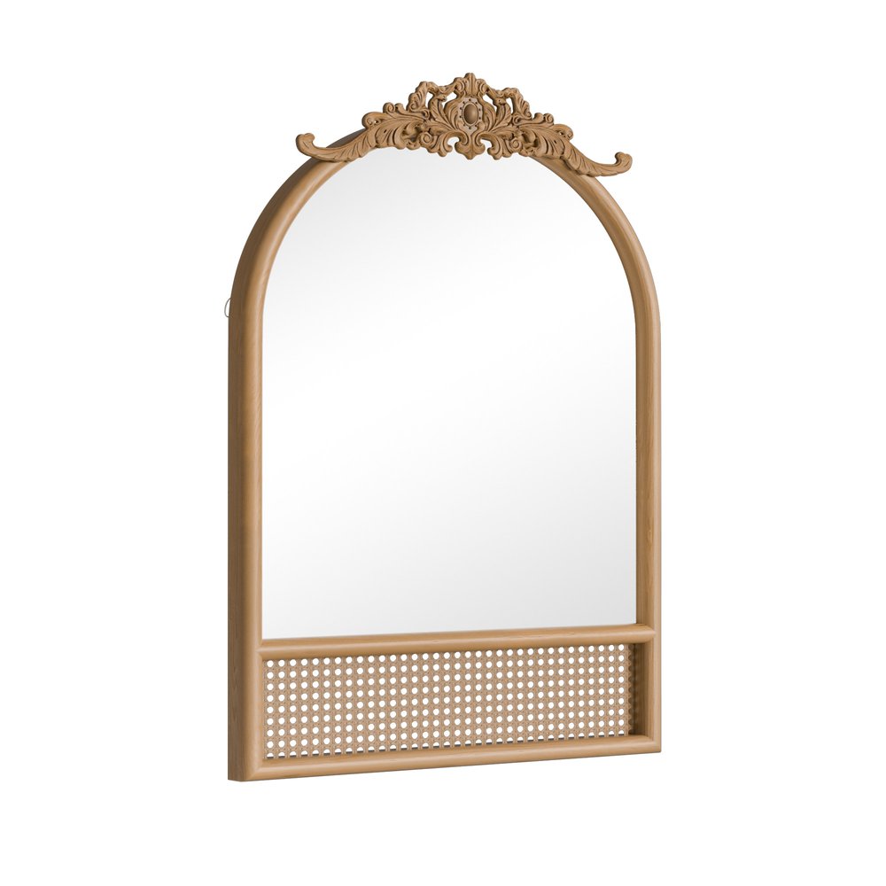 36" Brown Wood And Rattan Arch With Scroll Framed Accent Mirror — view 1
