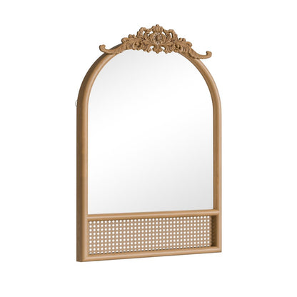 36" Brown Wood And Rattan Arch With Scroll Framed Accent Mirror HomeRoots