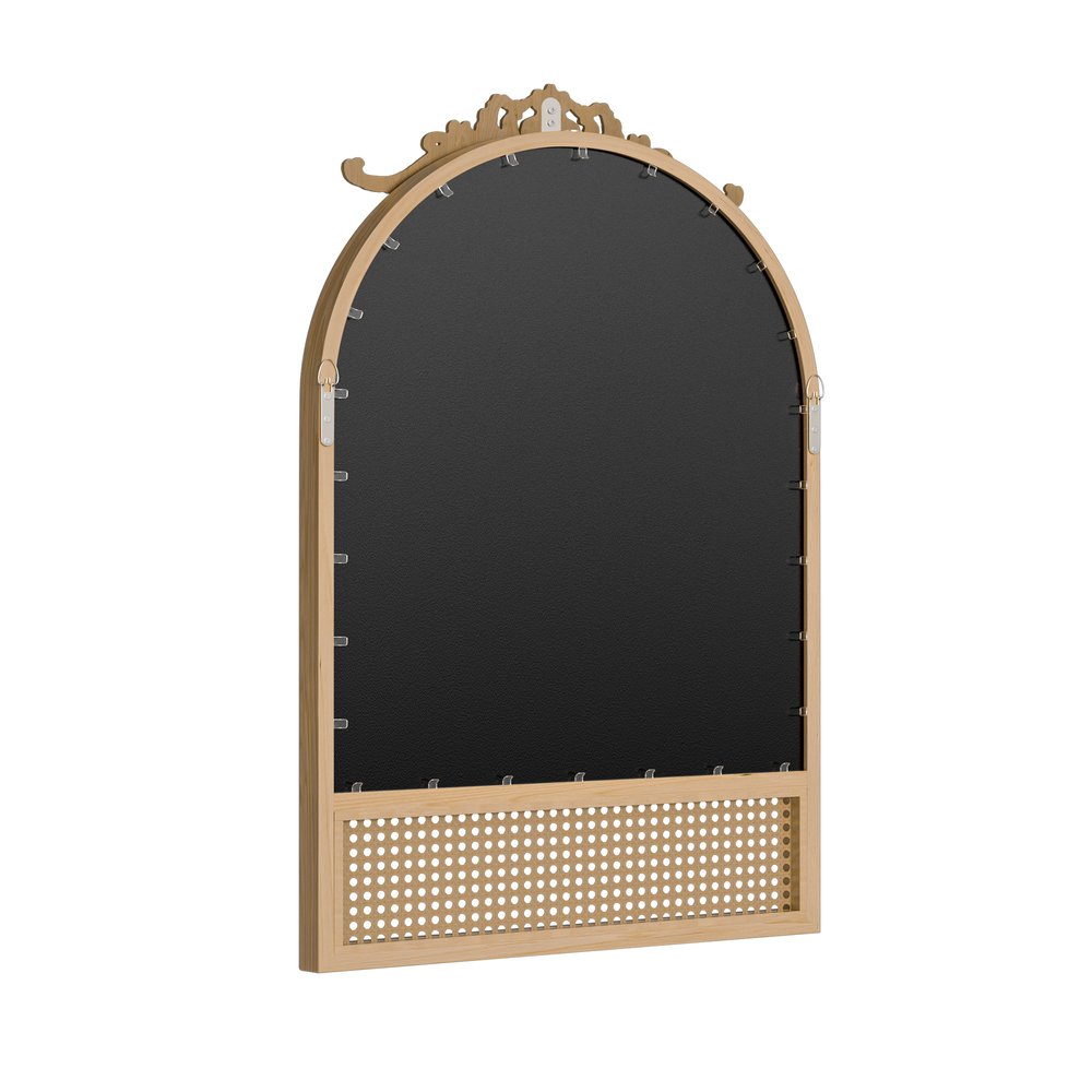 36" Brown Wood And Rattan Arch With Scroll Framed Accent Mirror HomeRoots