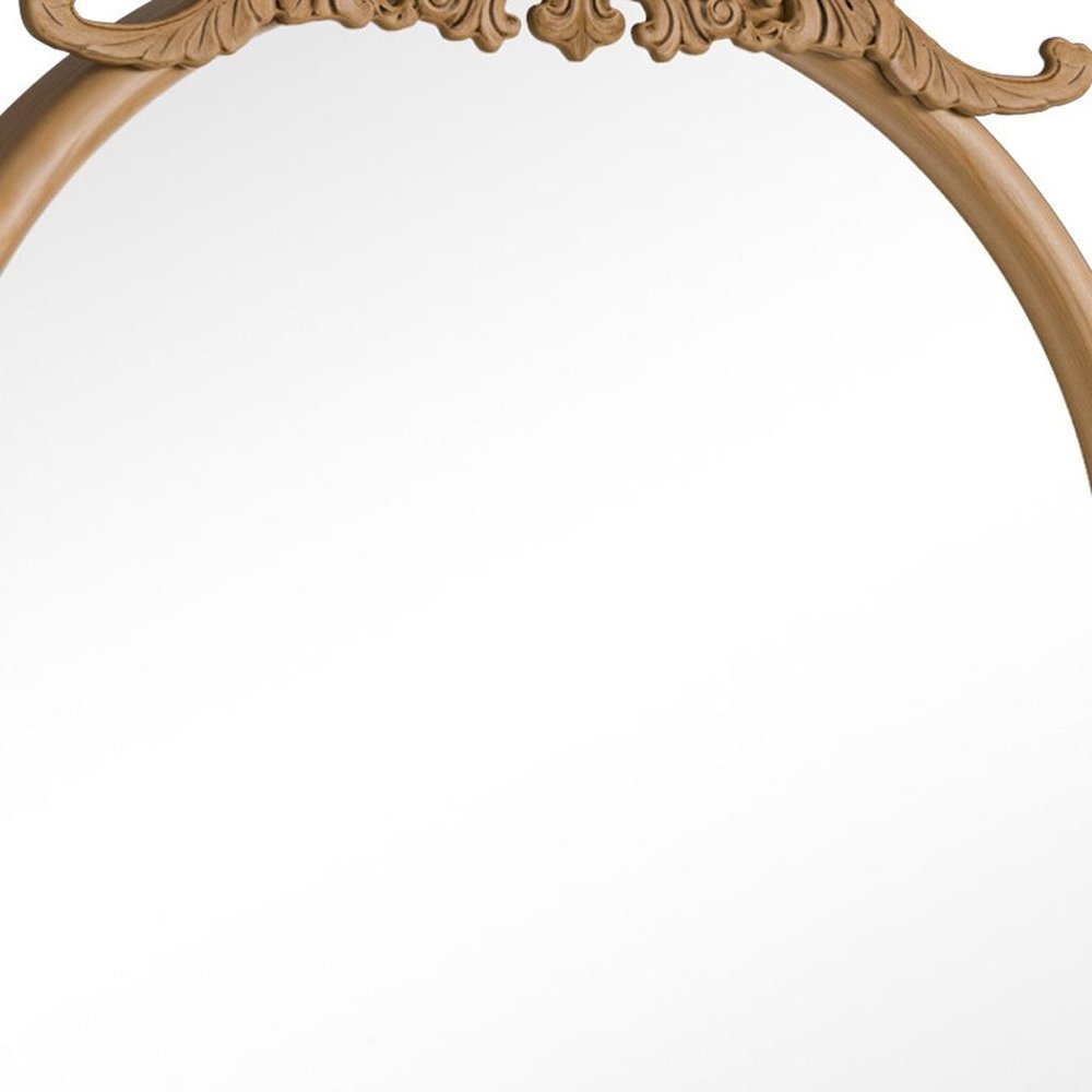 36" Brown Wood And Rattan Arch With Scroll Framed Accent Mirror HomeRoots