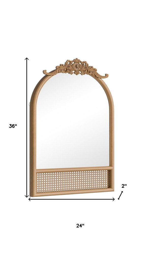 36" Brown Wood And Rattan Arch With Scroll Framed Accent Mirror — view 5