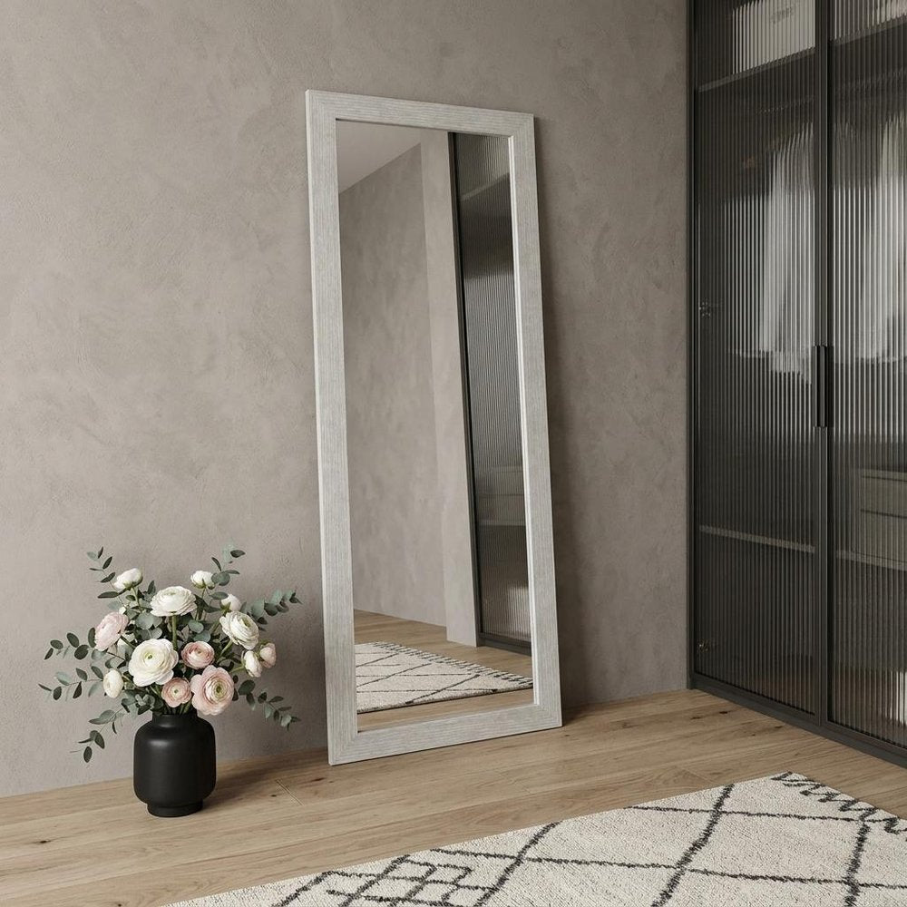 64" White Solid Wood Freestanding Framed Standing Mirror — view 5