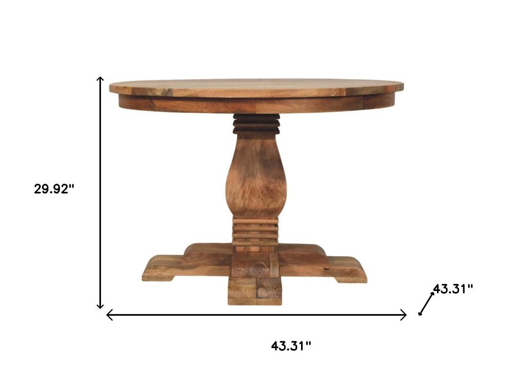 43" Brown Solid Wood Pedestal Base Round Top Dining Table HomeRoots