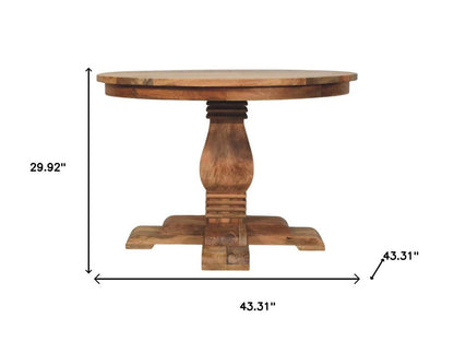 43" Brown Solid Wood Pedestal Base Round Top Dining Table HomeRoots