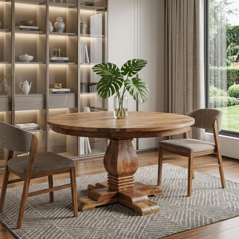 43" Brown Solid Wood Pedestal Base Round Top Dining Table HomeRoots