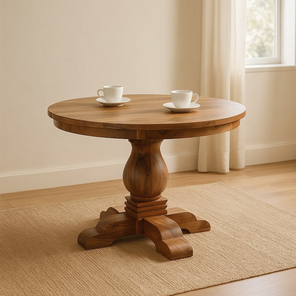 43" Brown Solid Wood Pedestal Base Round Top Dining Table HomeRoots