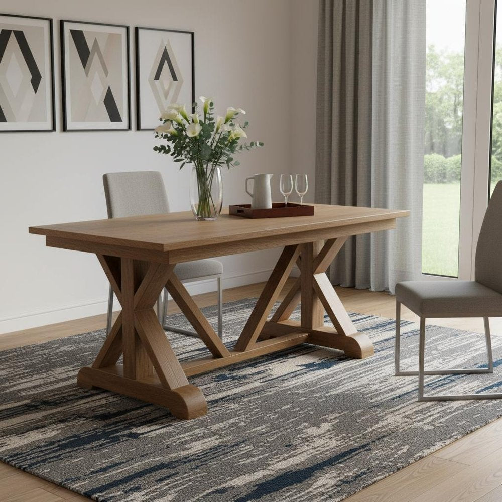 71" Brown Solid Wood Trestle Base Dining Table — view 10