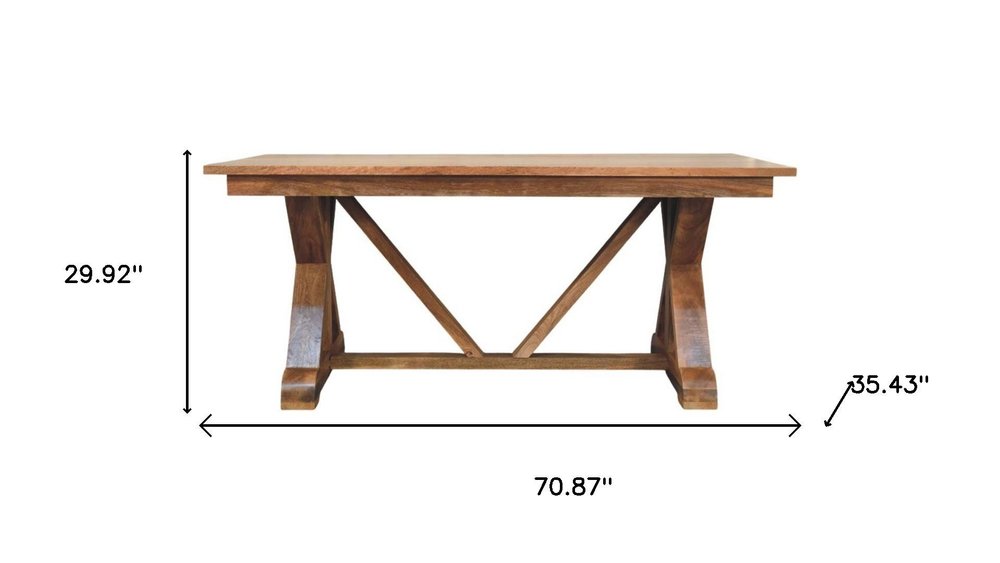 71" Brown Solid Wood Trestle Base Dining Table — view 9