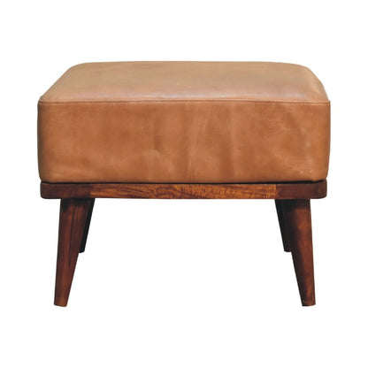 20" Tan And Chestnut Leather Ottoman HomeRoots