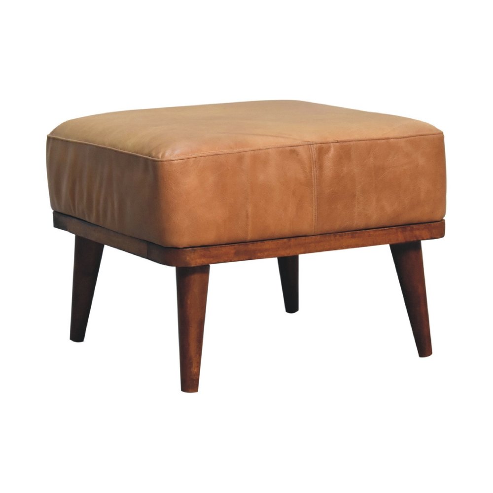 20" Tan And Chestnut Leather Ottoman HomeRoots