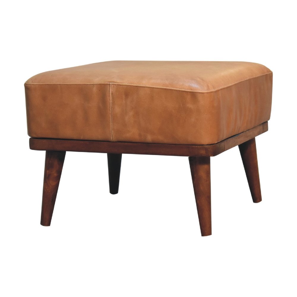 20" Tan And Chestnut Leather Ottoman — view 3