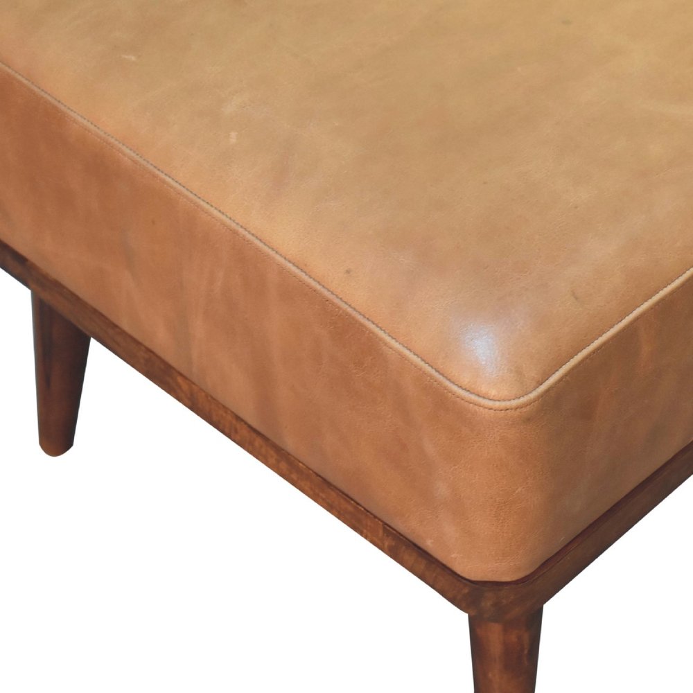 20" Tan And Chestnut Leather Ottoman HomeRoots