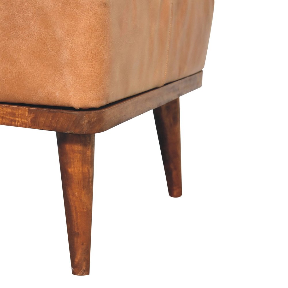 20" Tan And Chestnut Leather Ottoman — view 7