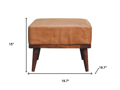 20" Tan And Chestnut Leather Ottoman HomeRoots