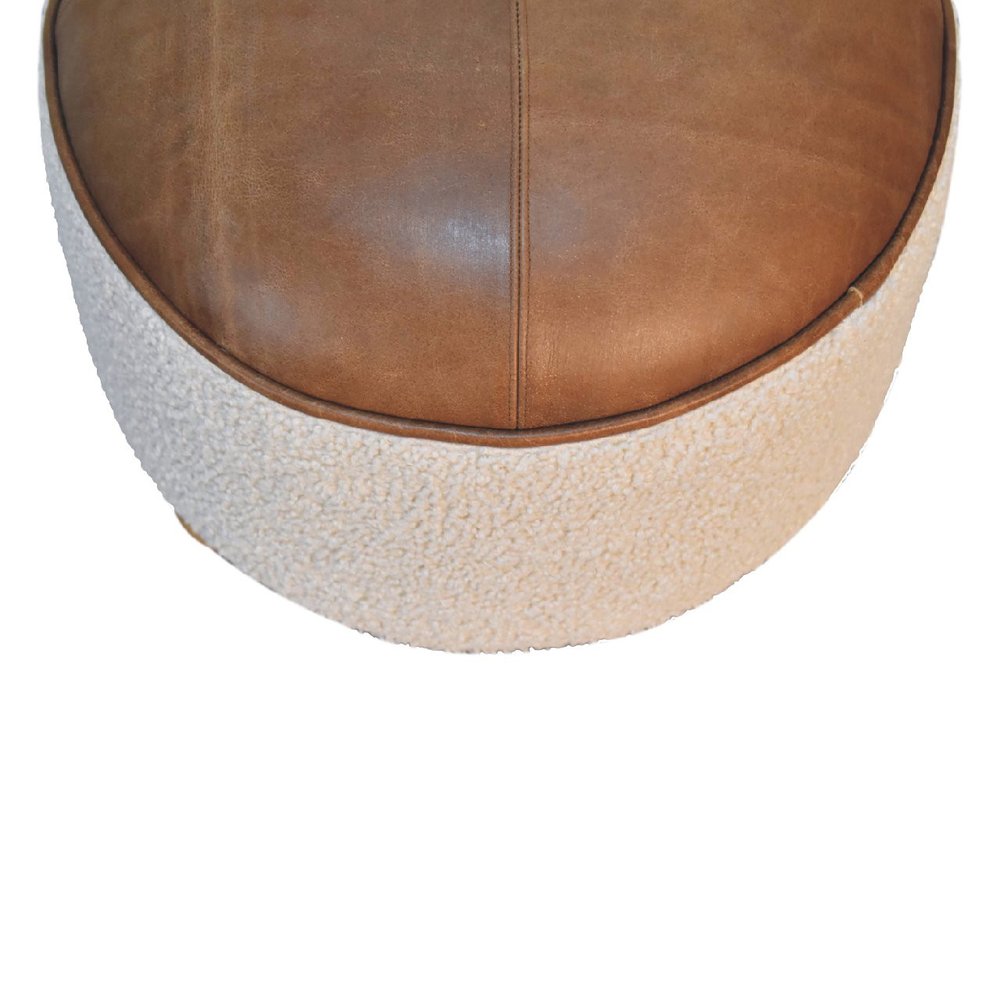 18" Cream and Brown Boucle Round Footstool — view 4