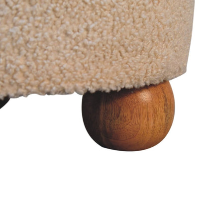 18" Cream and Brown Boucle Round Footstool HomeRoots