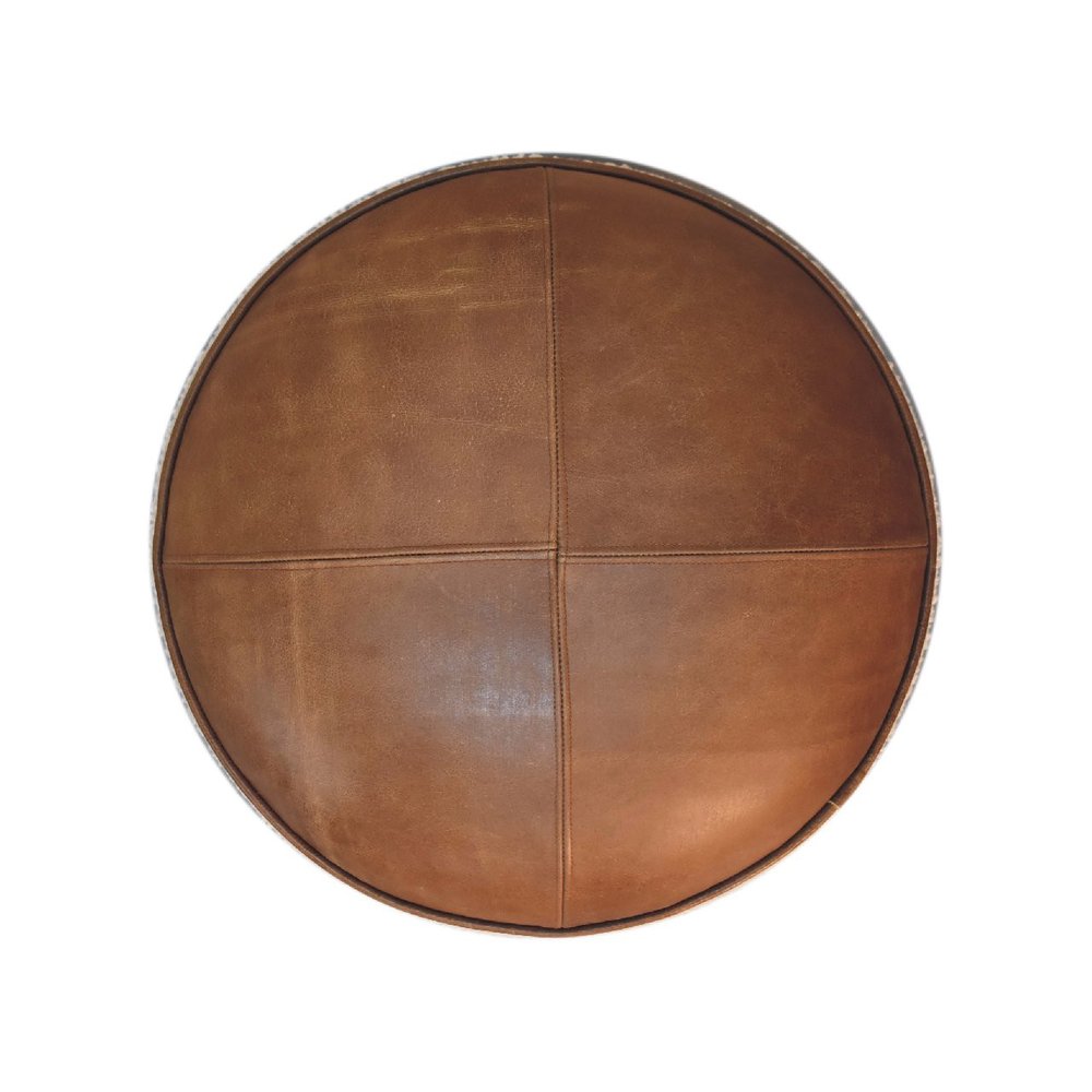 18" Cream and Brown Boucle Round Footstool — view 7