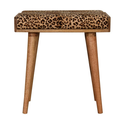 20" Brown Velvet And Wood Leopard Footstool HomeRoots