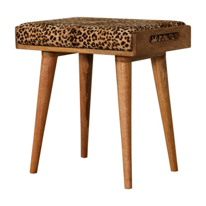 20" Brown Velvet And Wood Leopard Footstool HomeRoots