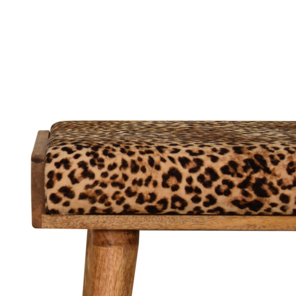 20" Brown Velvet And Wood Leopard Footstool — view 4