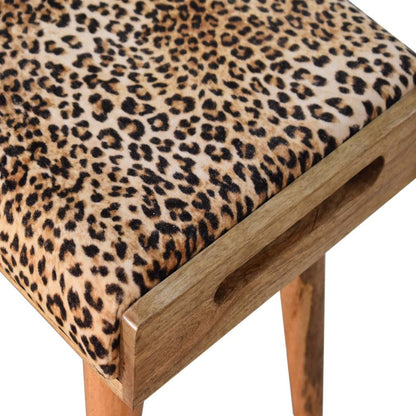 20" Brown Velvet And Wood Leopard Footstool HomeRoots