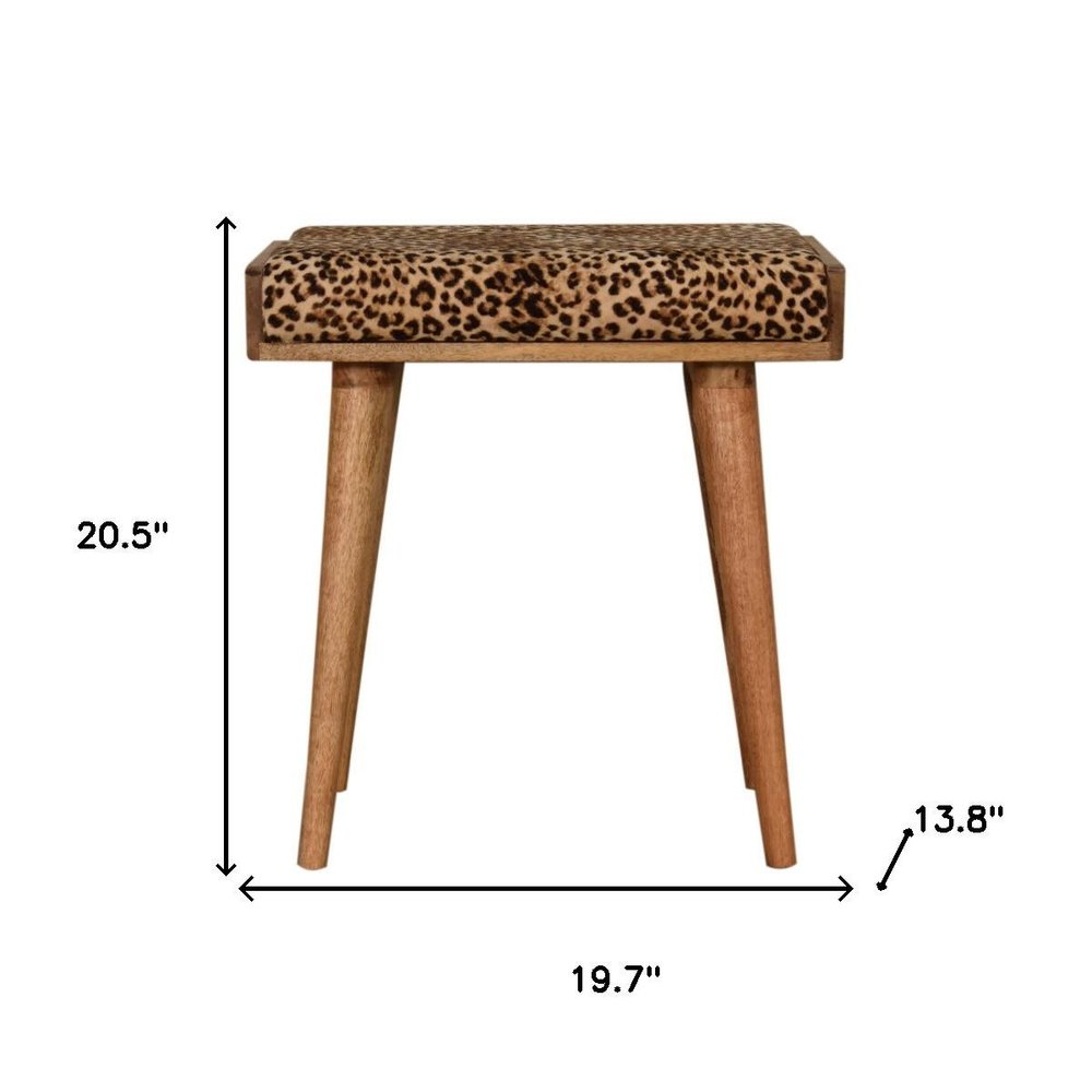 20" Brown Velvet And Wood Leopard Footstool HomeRoots
