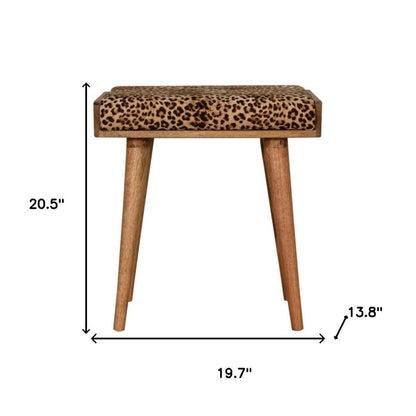 20" Brown Velvet And Wood Leopard Footstool HomeRoots