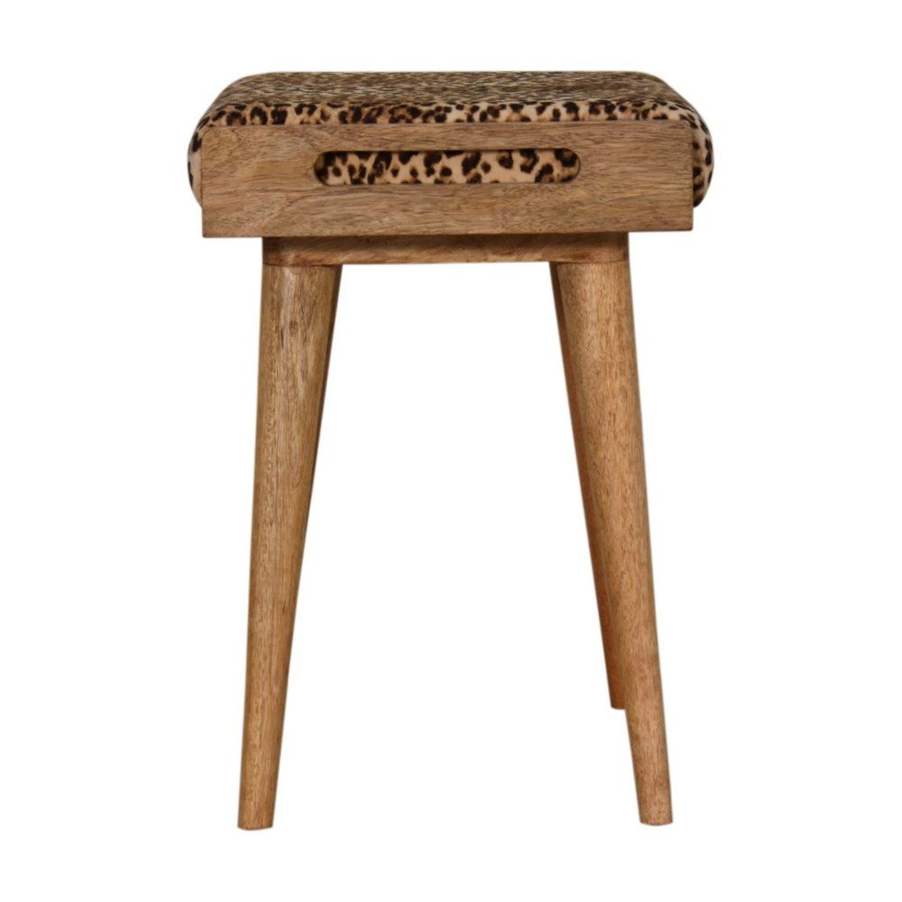 20" Brown Velvet And Wood Leopard Footstool — view 6