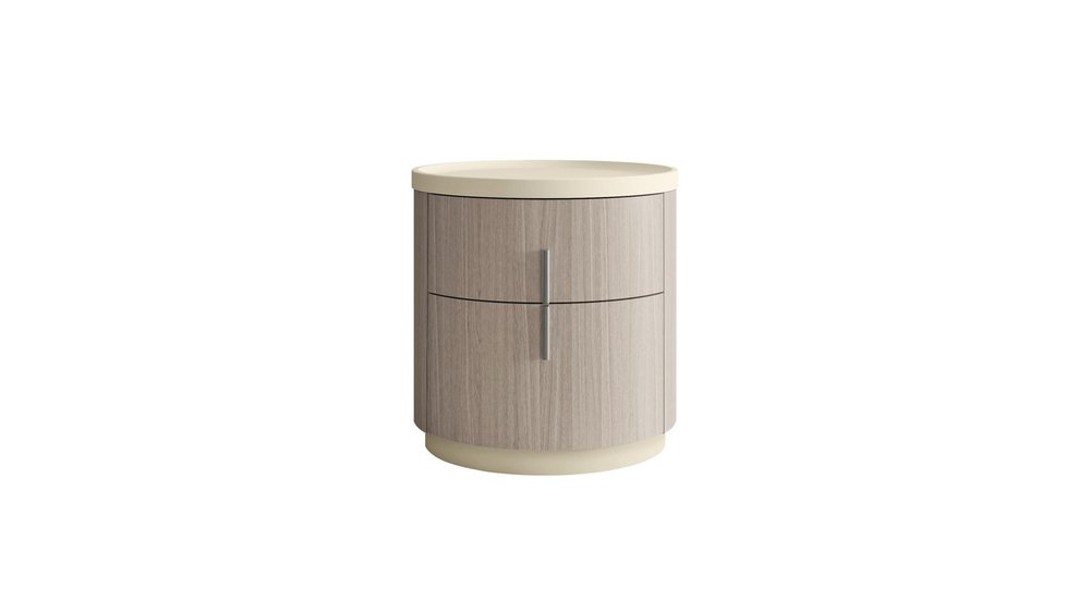 20" Beige And Oak Wood Round Two Drawer Nightstand HomeRoots