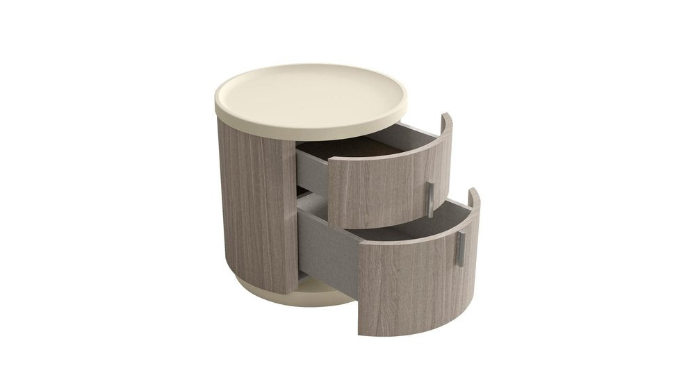 20" Beige And Oak Wood Round Two Drawer Nightstand — view 2