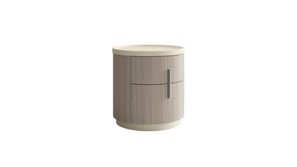 20" Beige And Oak Wood Round Two Drawer Nightstand