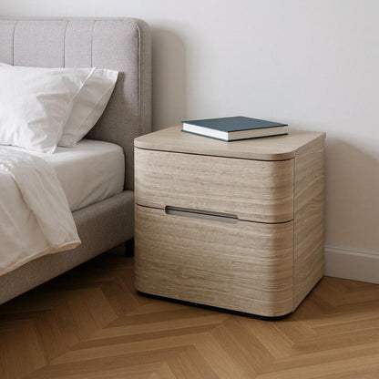 20" Beige Wood Two Drawer Nightstand HomeRoots