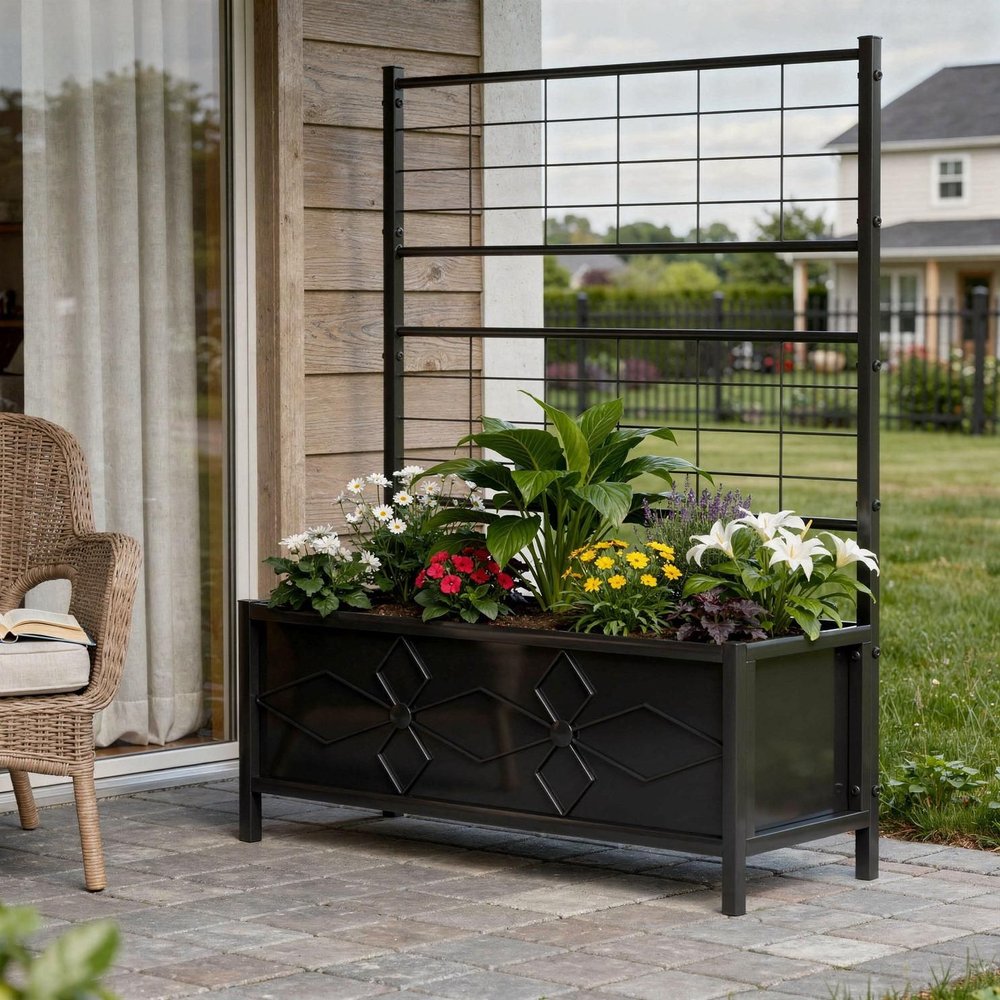 47" X 35" Black Steel Rectangular Planter Box — view 2