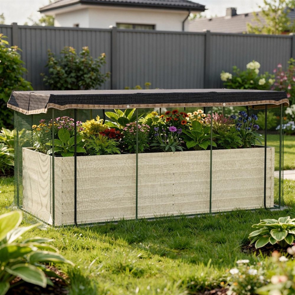 43" X 91" Beige Steel Rectangular Planter Box — view 4