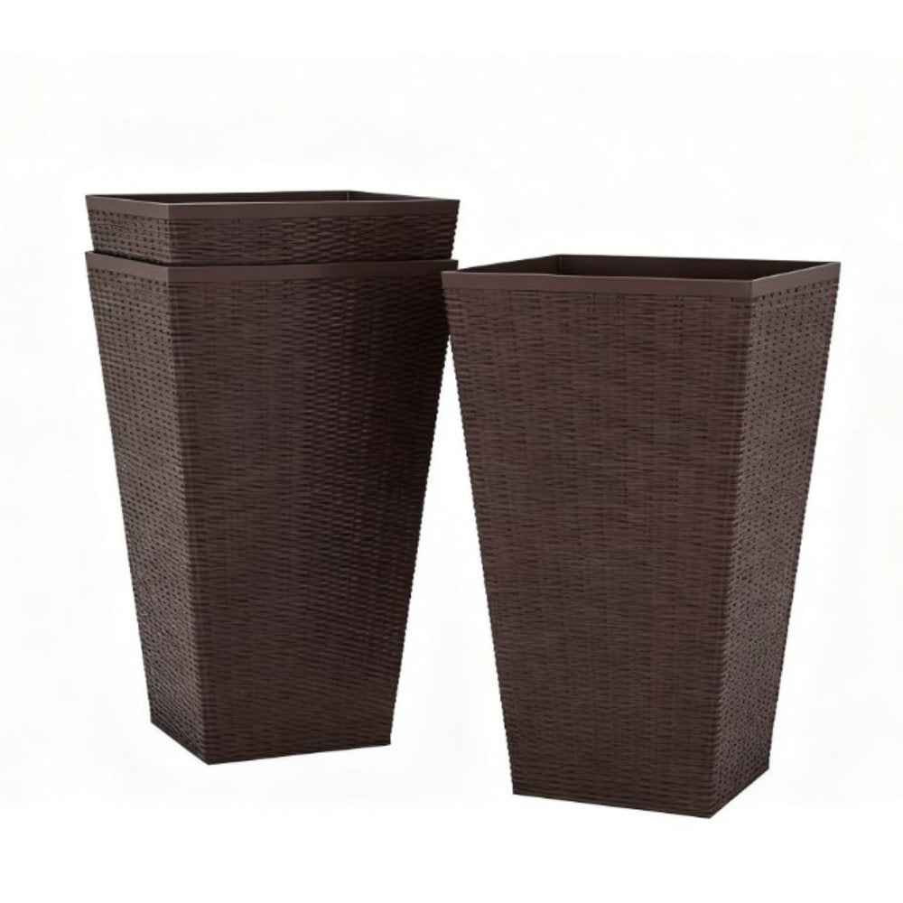 Set of Three Brown Recycled Plastic Rectangular Planter Box — view 1
