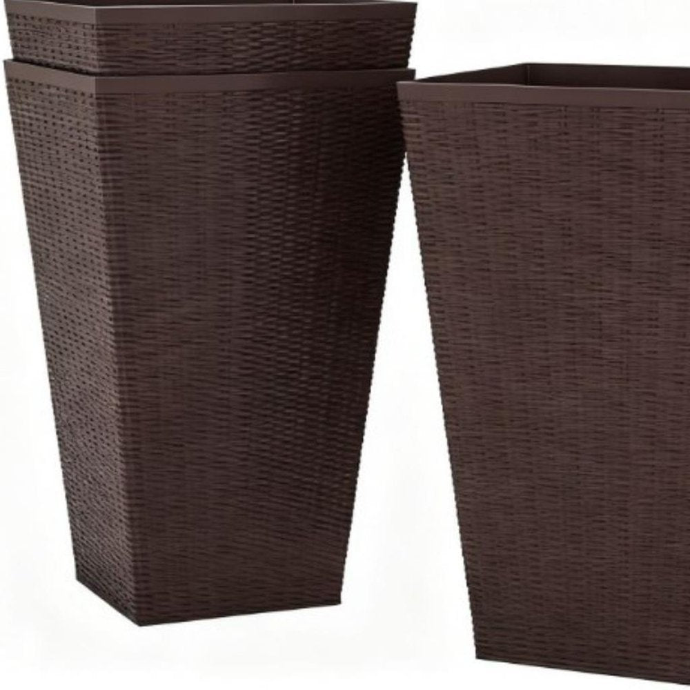 Set of Three Brown Recycled Plastic Rectangular Planter Box — view 3
