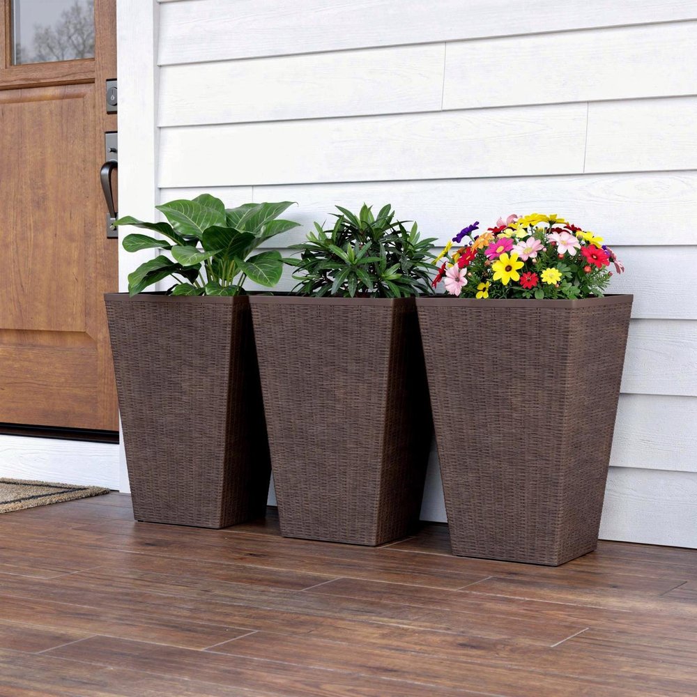 Set of Three Brown Recycled Plastic Rectangular Planter Box — view 6