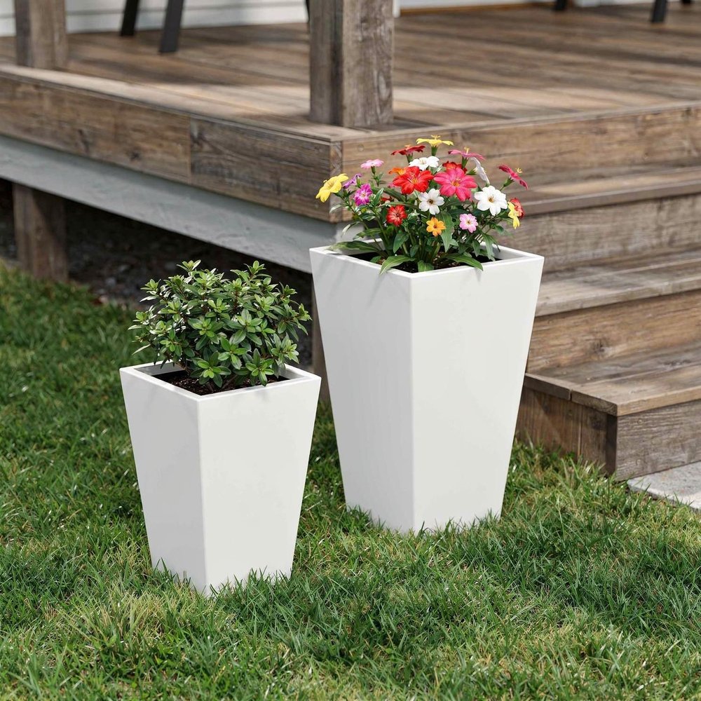 Set of Two White Magnesium Oxide Rectangular Planter Box — view 4