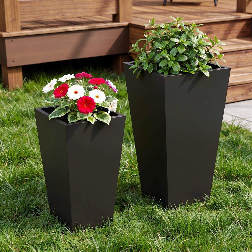 Set of Two Black Magnesium Oxide Rectangular Planter Box — view 4